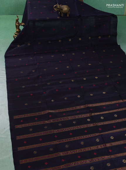 Kora silk cotton saree navy blue with thread & zari woven buttas in borderless style