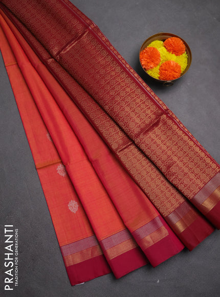 Kora silk cotton saree sunset orange and pink with allover zari woven buttas and zari woven simple border