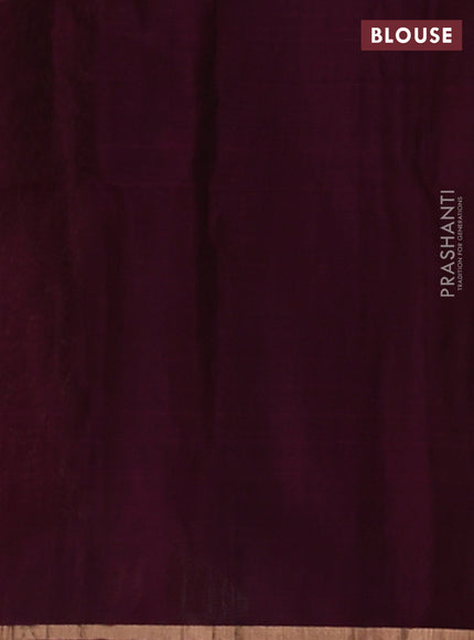 Kora silk cotton saree olive green and dark magenta pink with zari woven buttas and small zari woven piping border
