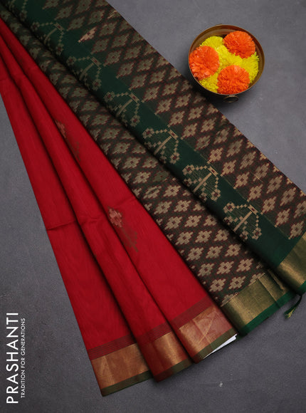 Kora silk cotton saree maroon and green with thread & zari woven buttas and zari woven border