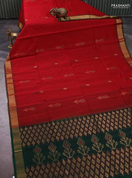 Kora silk cotton saree maroon and green with thread & zari woven buttas and zari woven border