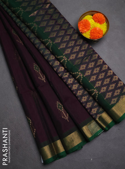 Kora silk cotton saree jamun and green with allover thread & zari woven border and zari woven border