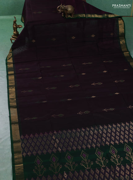 Kora silk cotton saree jamun and green with allover thread & zari woven border and zari woven border