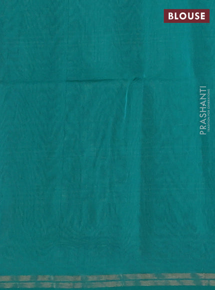 Kora silk cotton saree magenta pink and teal green with paisley zari woven buttas and zari woven border