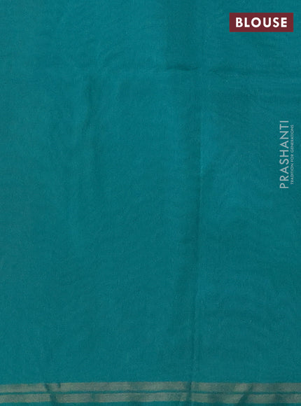 Kora silk cotton saree red and teal green with paisley zari woven buttas and zari woven border