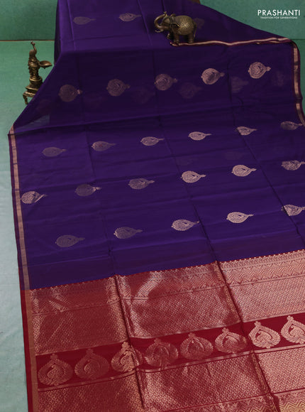 Kora silk cotton saree violet and maroon with zari woven buttas and zari woven border