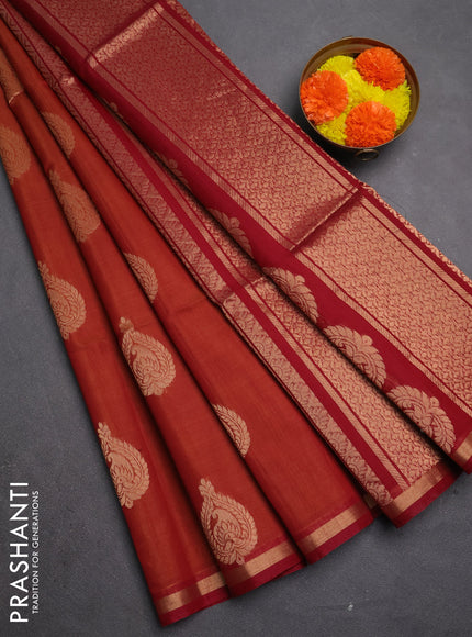 Kora silk cotton saree rust shade and maroon with zari woven buttas and zari woven border