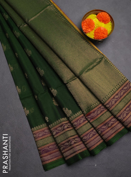 Kora silk cotton saree olive green with allover zari woven buttas and long zari woven border