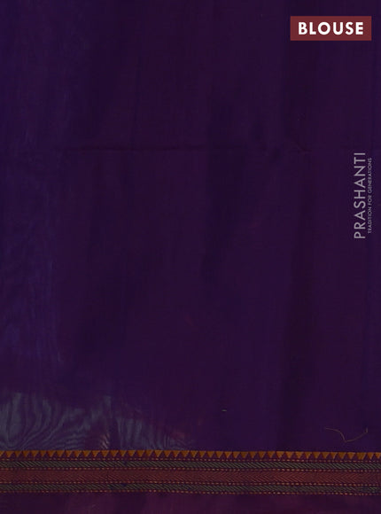 Kora silk cotton saree peacock green and purple with allover thread woven buttas and temple design thread woven border