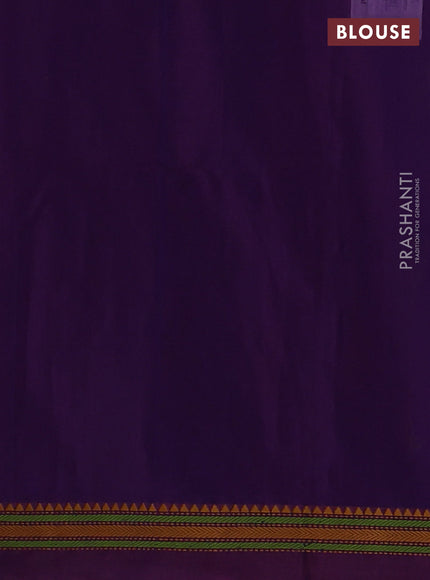 Kora silk cotton saree blue and purple with allover thread woven buttas and temple design thread woven border