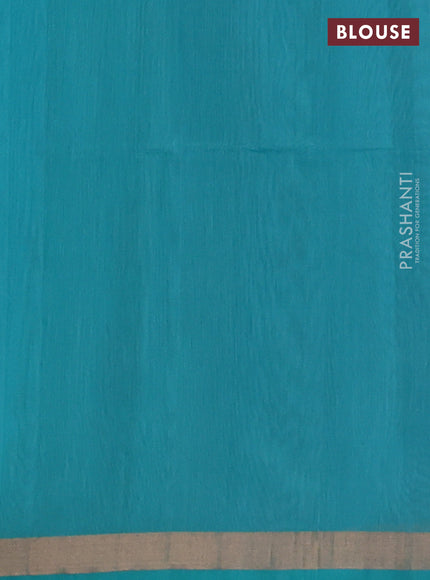 Kora silk cotton saree peacock blue and teal green with zari woven buttas and zari woven border