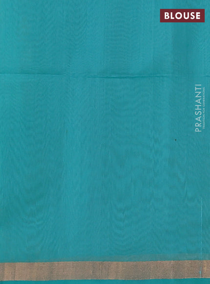 Kora silk cotton saree mustard yellow and teal green with zari woven buttas and zari woven border