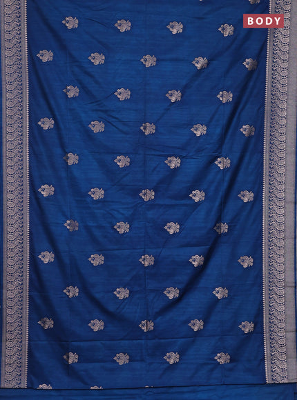 Semi soft silk saree peacock blue with allover zari woven buttas and zari woven border