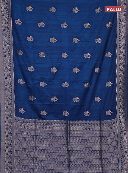 Semi soft silk saree peacock blue with allover zari woven buttas and zari woven border