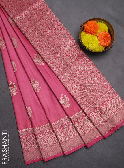 Semi soft silk saree mauve pink with allover zari woven buttas and zari woven border