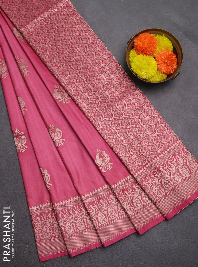 Semi soft silk saree mauve pink with allover zari woven buttas and zari woven border
