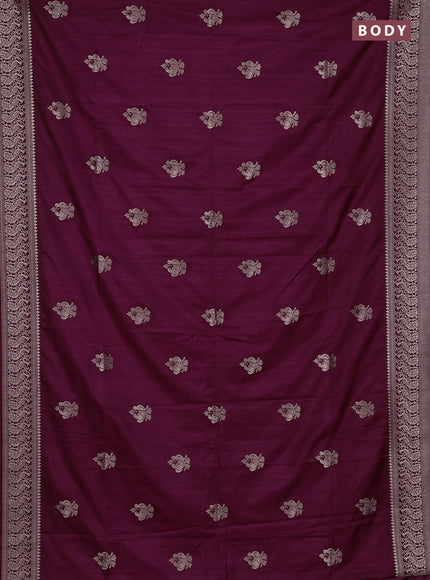 Semi soft silk saree wine shade with allover zari woven buttas and zari woven border