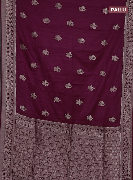 Semi soft silk saree wine shade with allover zari woven buttas and zari woven border