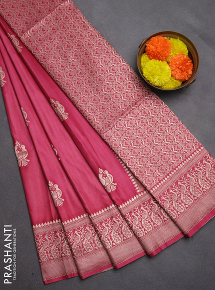 Semi soft silk saree mauve pink with allover zari woven buttas and zari woven border