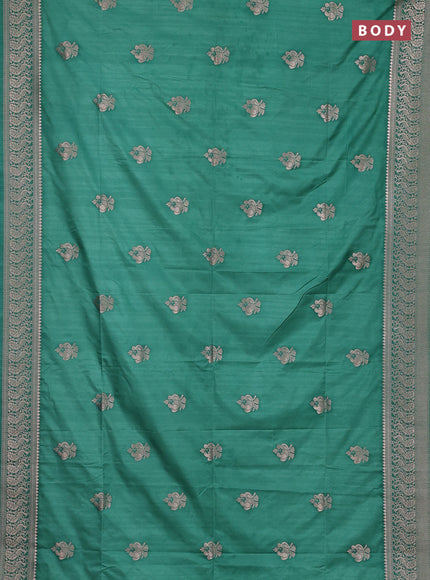 Semi soft silk saree pastel green with allover zari woven buttas and zari woven border