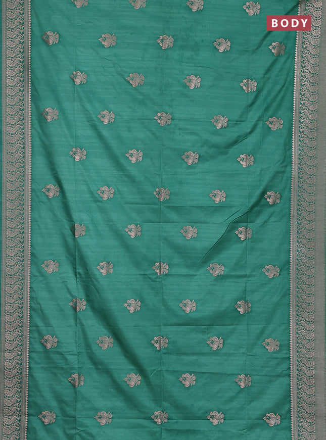 Semi soft silk saree pastel green with allover zari woven buttas and zari woven border