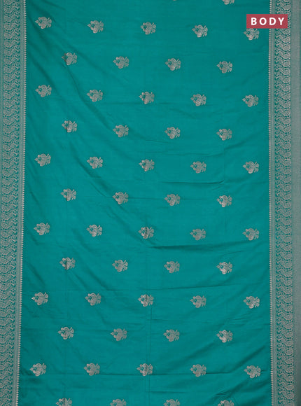 Semi soft silk saree teal blue with allover zari woven buttas and zari woven border