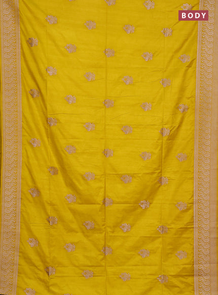 Semi soft silk saree mustard yellow with allover zari woven buttas and zari woven border