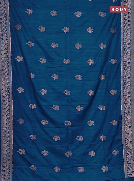 Semi soft silk saree peacock blue with allover zari woven buttas and zari woven border