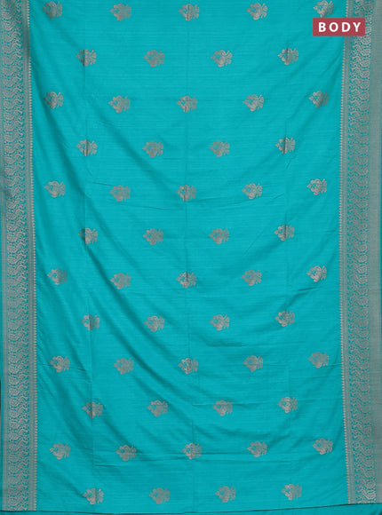 Semi soft silk saree teal green with allover zari woven buttas and zari woven border