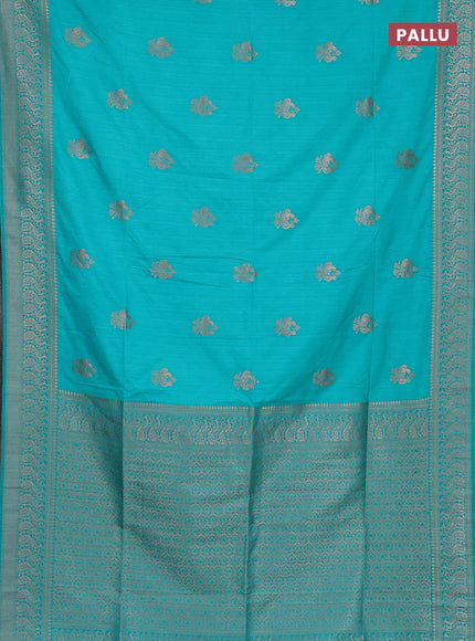 Semi soft silk saree teal green with allover zari woven buttas and zari woven border
