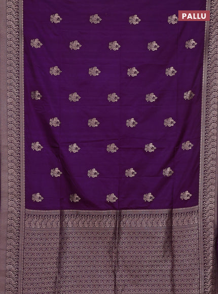 Semi soft silk saree purple with allover zari woven buttas and zari woven border