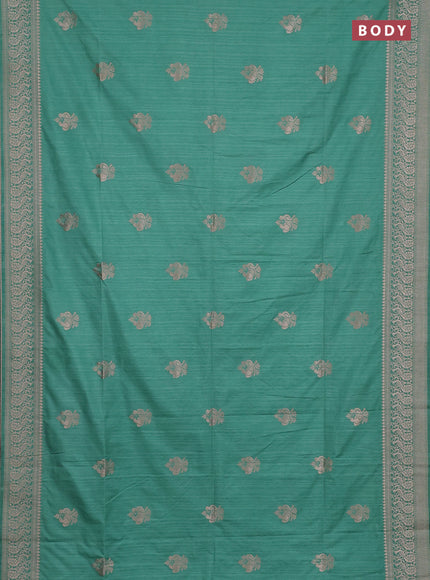 Semi soft silk saree pastel green shade with allover zari woven buttas and zari woven border