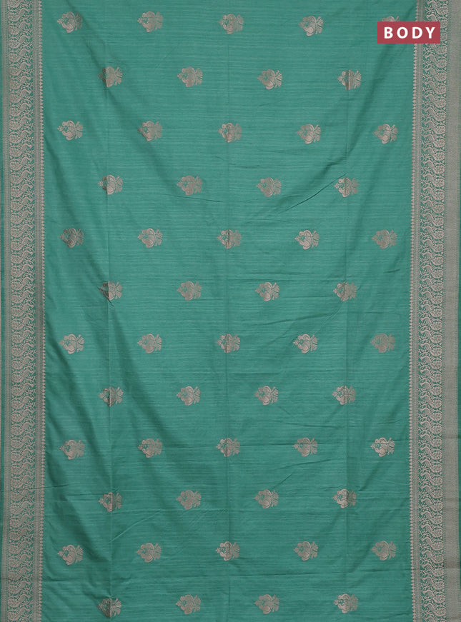 Semi soft silk saree pastel green shade with allover zari woven buttas and zari woven border