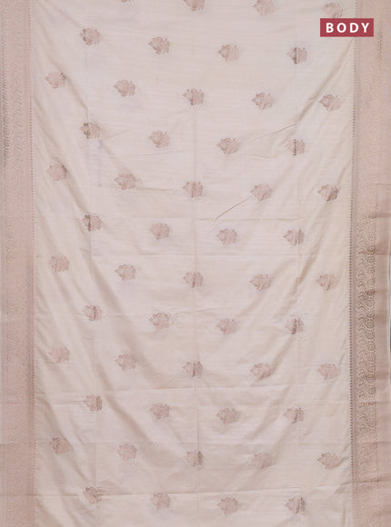 Semi soft silk saree cream with allover zari woven buttas and zari woven border