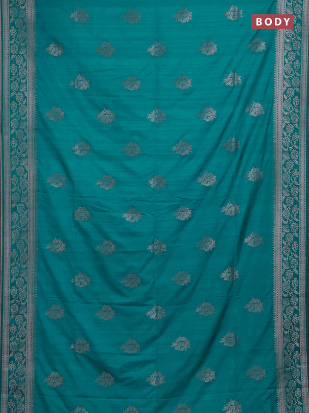 Semi soft silk saree teal blue with floral zari woven buttas and zari woven border