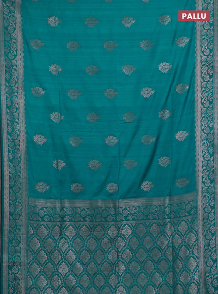 Semi soft silk saree teal blue with floral zari woven buttas and zari woven border