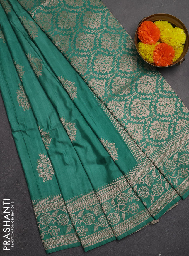 Semi soft silk saree pastel green with floral zari woven buttas and zari woven border