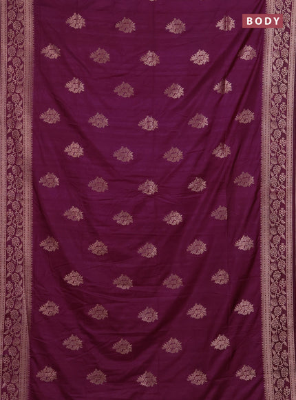 Semi soft silk saree wine shade with floral zari woven buttas and zari woven border