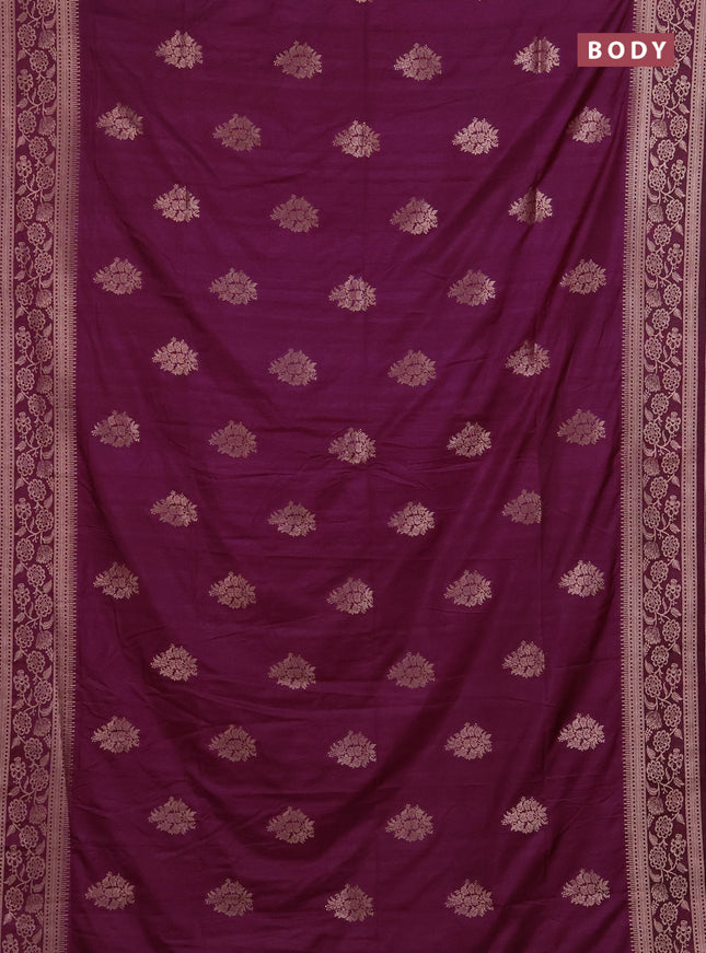 Semi soft silk saree wine shade with floral zari woven buttas and zari woven border