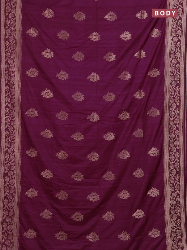 Semi soft silk saree wine shade with floral zari woven buttas and zari woven border