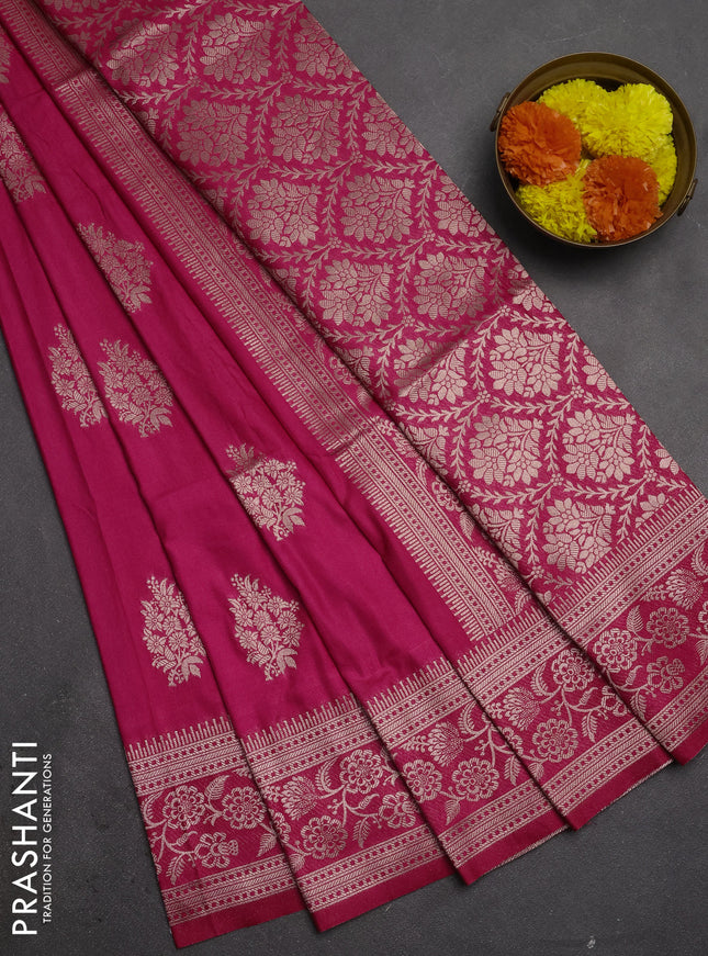 Semi soft silk saree pink with floral zari woven buttas and zari woven border