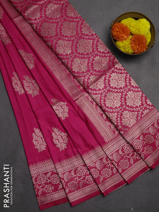 Semi soft silk saree pink with floral zari woven buttas and zari woven border
