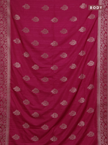 Semi soft silk saree pink with floral zari woven buttas and zari woven border