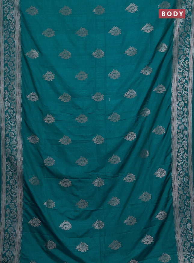 Semi soft silk saree teal green with floral zari woven buttas and zari woven border