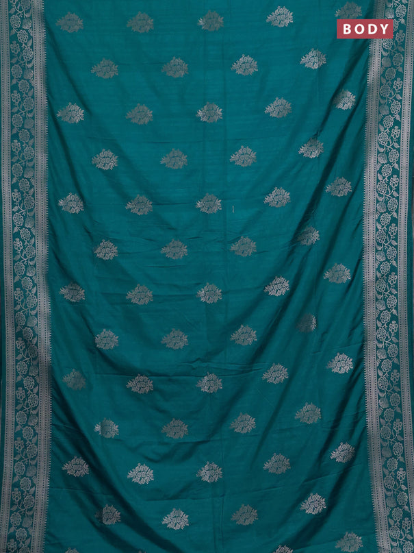 Semi soft silk saree teal green with floral zari woven buttas and zari woven border