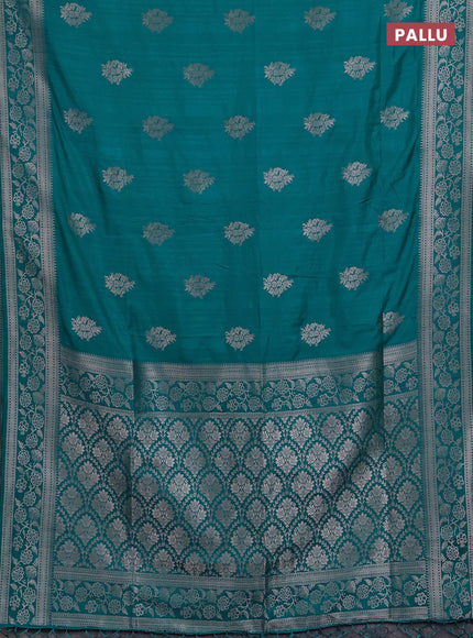 Semi soft silk saree teal green with floral zari woven buttas and zari woven border