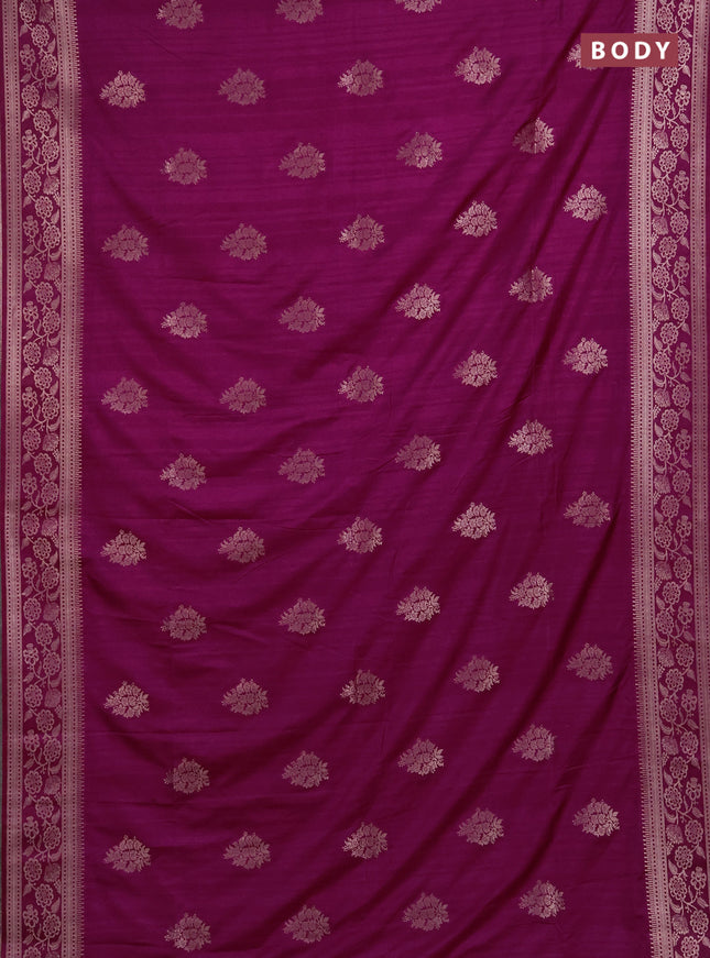 Semi soft silk saree magenta pink with floral zari woven buttas and zari woven border