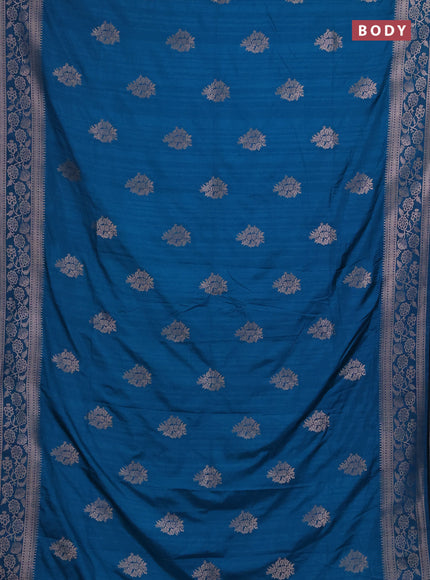 Semi soft silk saree cs blue with floral zari woven buttas and zari woven border