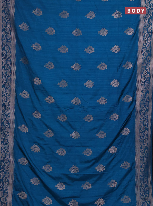 Semi soft silk saree cs blue with floral zari woven buttas and zari woven border