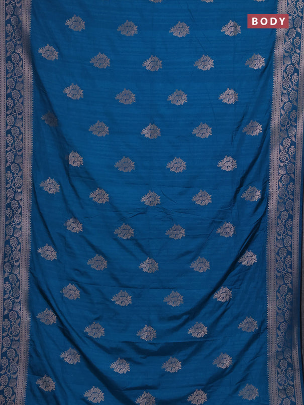 Semi soft silk saree cs blue with floral zari woven buttas and zari woven border